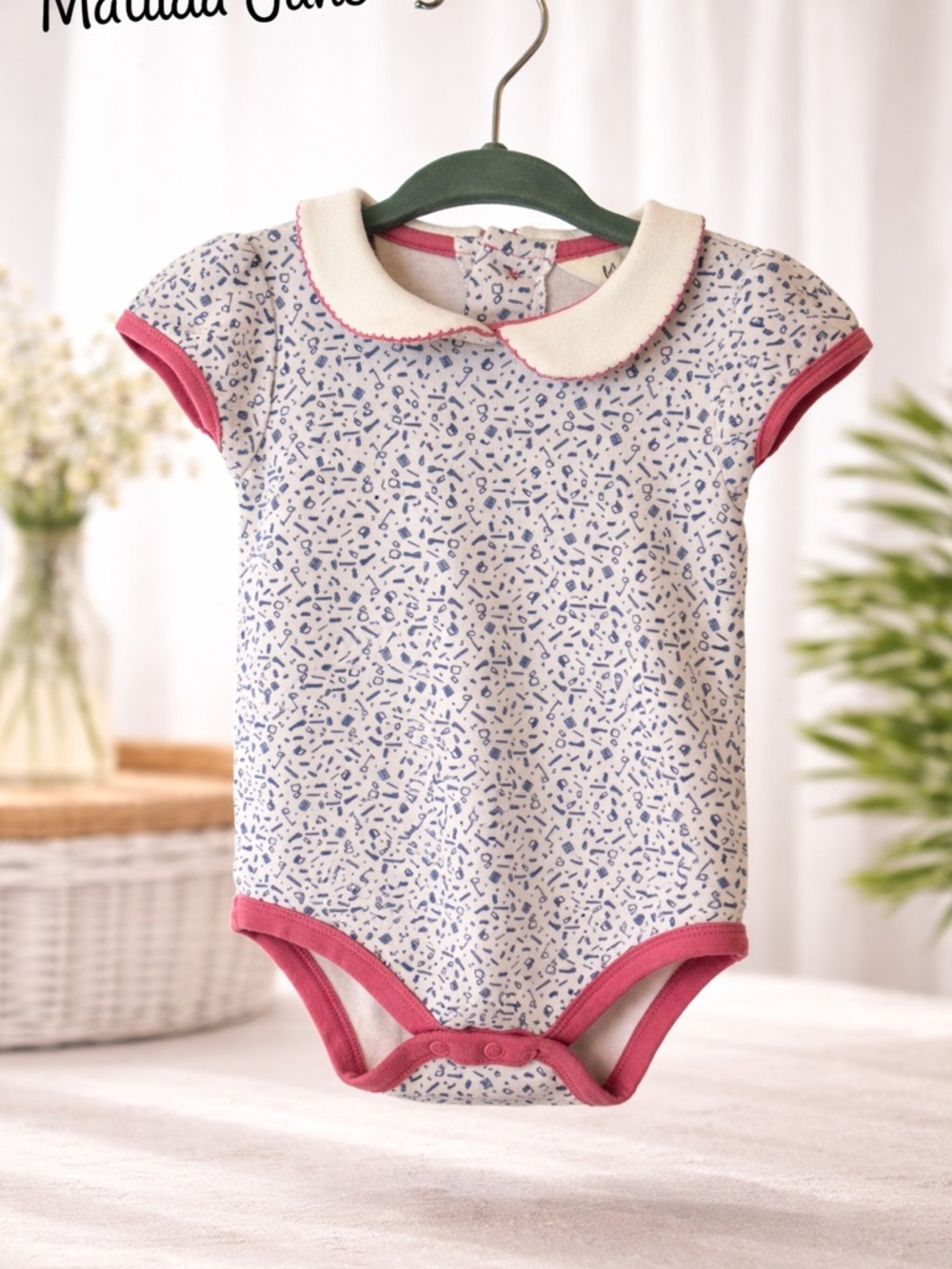 Matilda Jane | Baby Bodysuit Peter Pan Collar Pink Trim | 6-12M